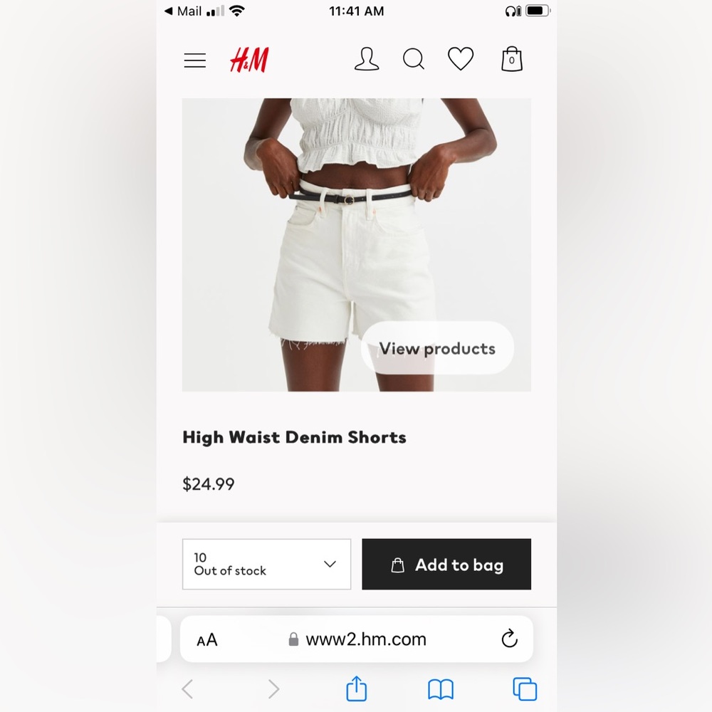 H&M High Waist Denim Short - white - size 10 - new never worn
